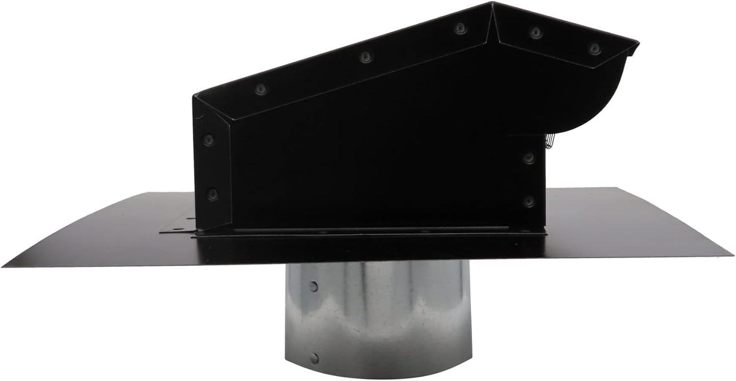 RDP Rooftop Exhaust Vent Cap with Damper and Bottom Extension (10 Inch, Black)
