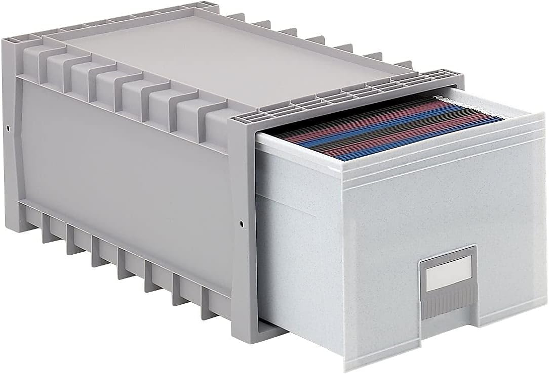 Storex Plastic Archive Drawer, Holds Letter Size Hanging Folders, 24 inch Depth, Gray and Granite, 1-Pack