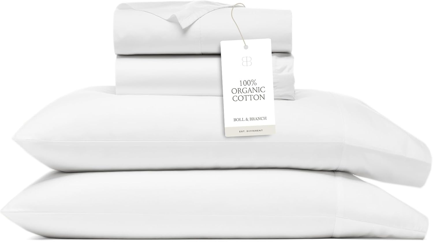 BOLL & BRANCH Signature Hemmed Sheet Set - Twin, White - Luxury 100% Organic Cotton - Includes 1 Flat, 1 Fitted, 2 Pillowcases - Buttery Soft