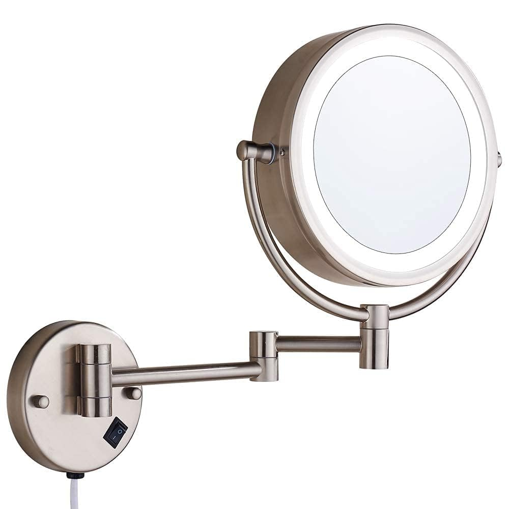 8.5 Inch Wall Makeup Mirror with 3 Tones LED Lights,Double Sided Vanity Mirror for Bathroom 10X Magnification,Plug Powered (Black/10X)