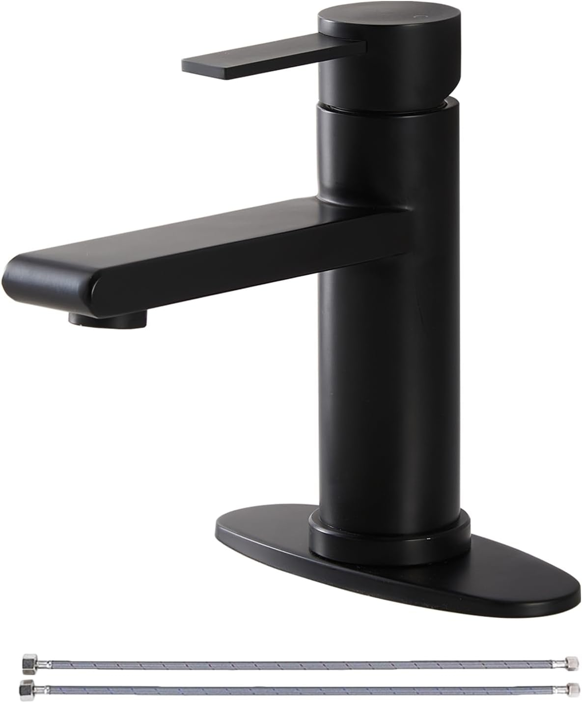 Black Bathroom Faucet Single Hole Bathroom Sink Faucet, Matte Black Single Handle Vanity Basin Faucets with Supply Deck Plate, Modern Farmhouse RV Faucet 1 or 3 Holes