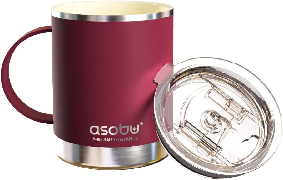 Asobu Ultimate Stainless Steel Ceramic Inner Coating Insulated Coffee Mug, 12 Ounces (Burgundy)