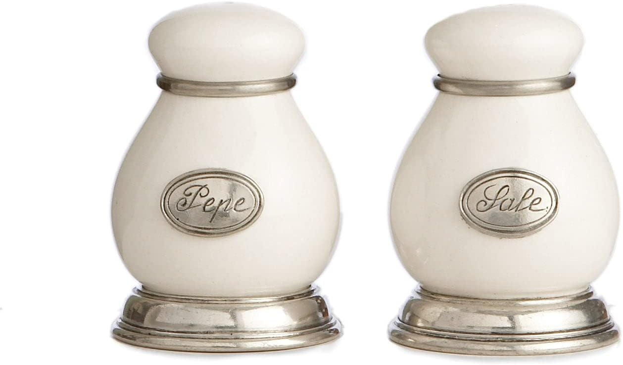 Handcrafted Italian Ceramic and Pewter Salt and Pepper Shakers