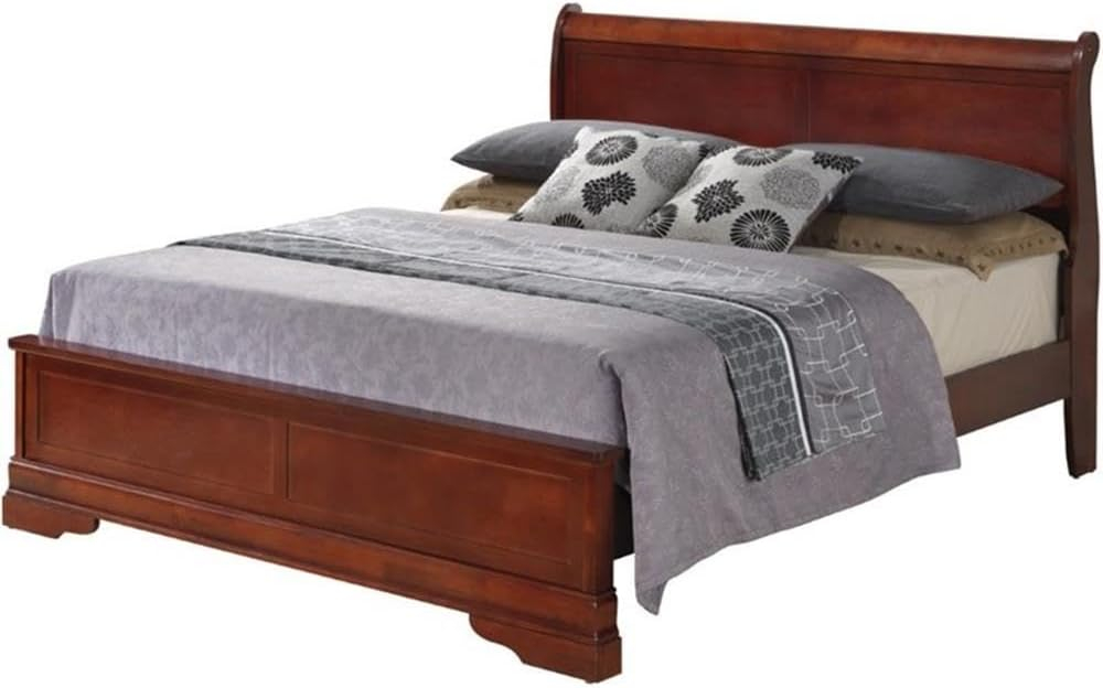 Glory Furniture Louis Phillipe King Panel Bed in Cherry