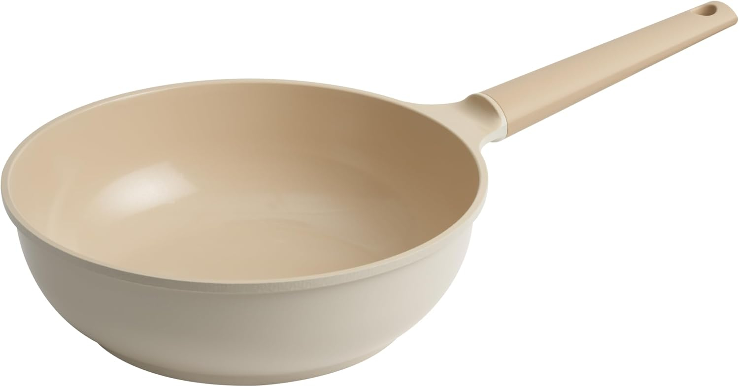 Beige Eco Ceramic Non-Stick Induction Wok Pan, 28cm
