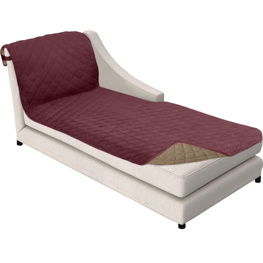 Sofa Shield Chaise Slip Cover with Patented Strap, Cushion Protector, US Designed Reversible Stain and Dog Tear Resistant Slipcover, 102x34 inch Seat, Washable Covers for Dogs Pets, Light Taupe