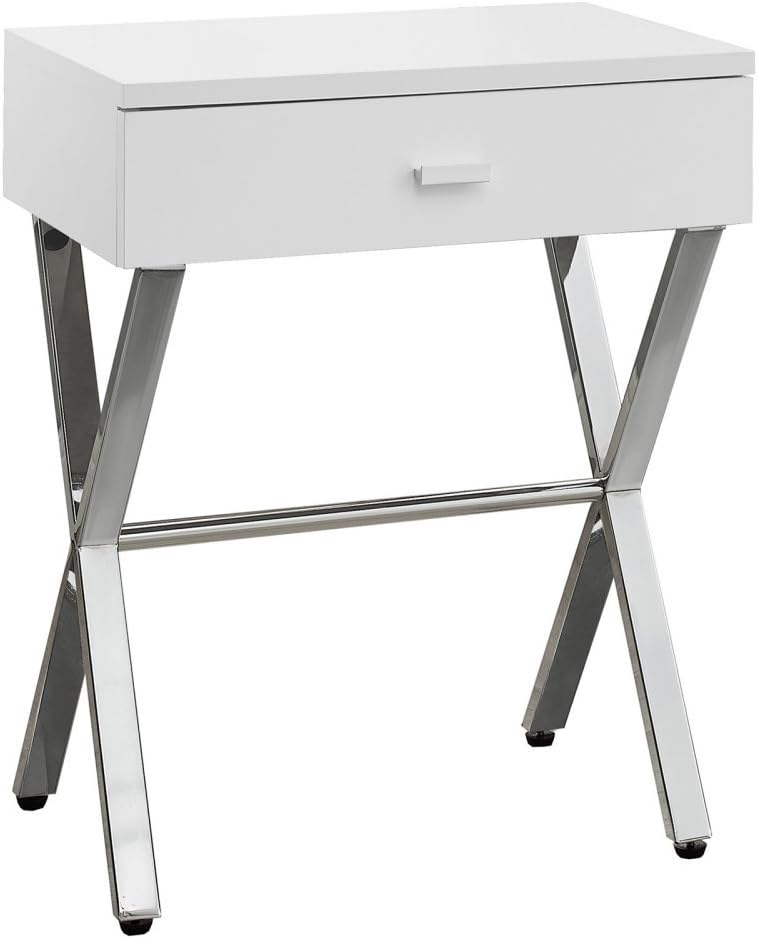 Monarch Specialties Accent Table, Side, End, Nightstand, Lamp, Bedroom, Glossy White Laminate