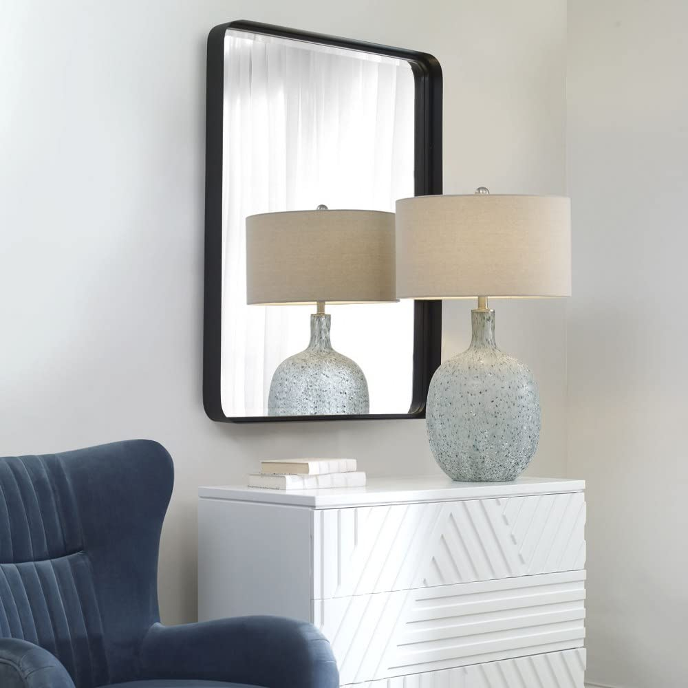 Uttermost Rectangular Vanity Decorative Wall Mirror Modern Beveled Satin Black Iron Frame 30" Wide Bathroom Bedroom Living Room