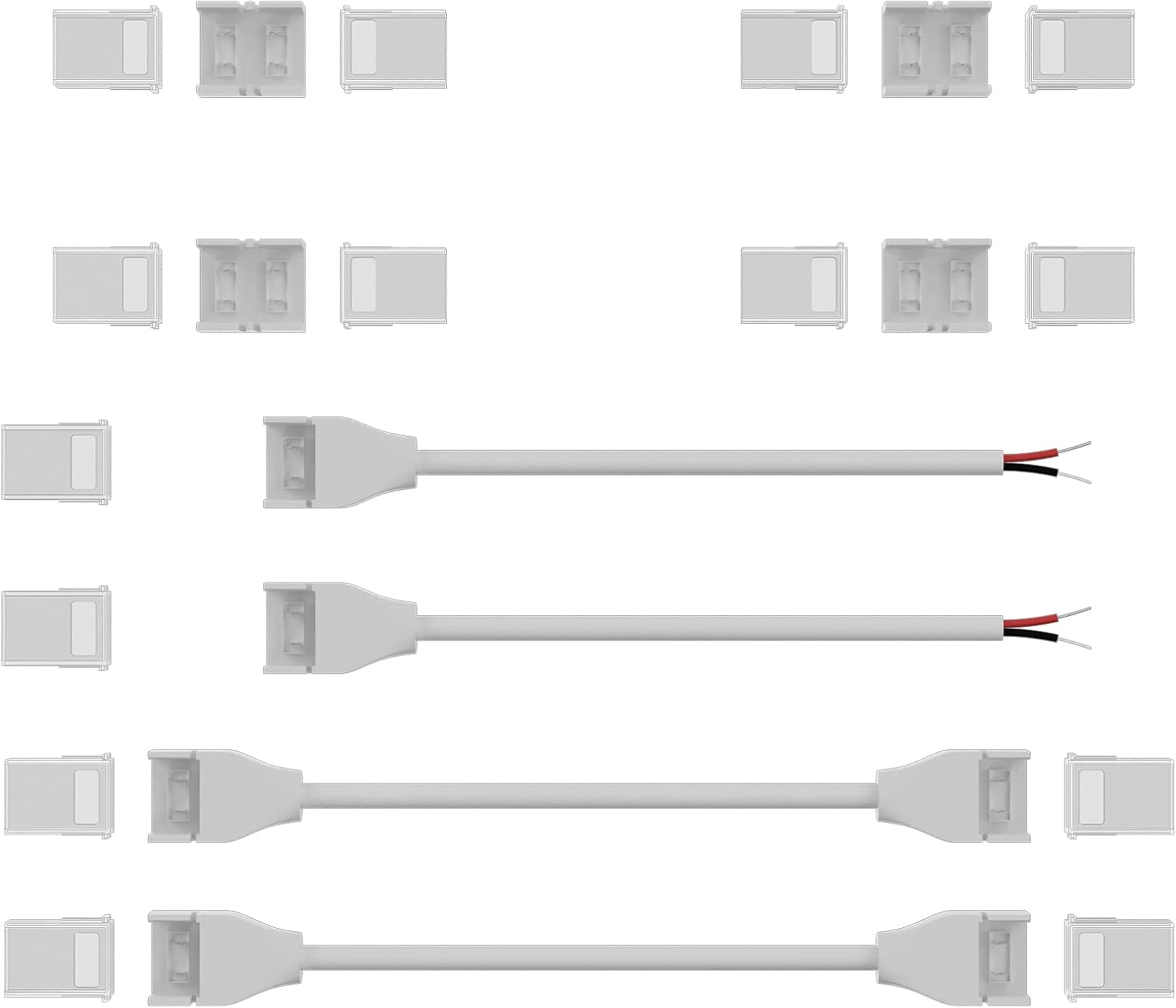 PAUTIX Connectors for IP68 Waterproof COB LED Strip Light,LED Extension Connector Kit,4 Transparent Gapless Combination Connectors,2 Pairs Dual End Jumpers,2 Pairs Strip-to-Wire Connectors