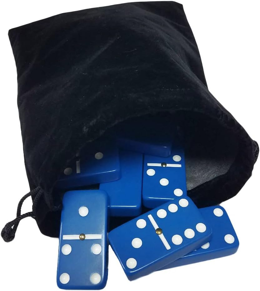 Blue Jumbo Tournament Domino Set with Spinners and Velvet Bag