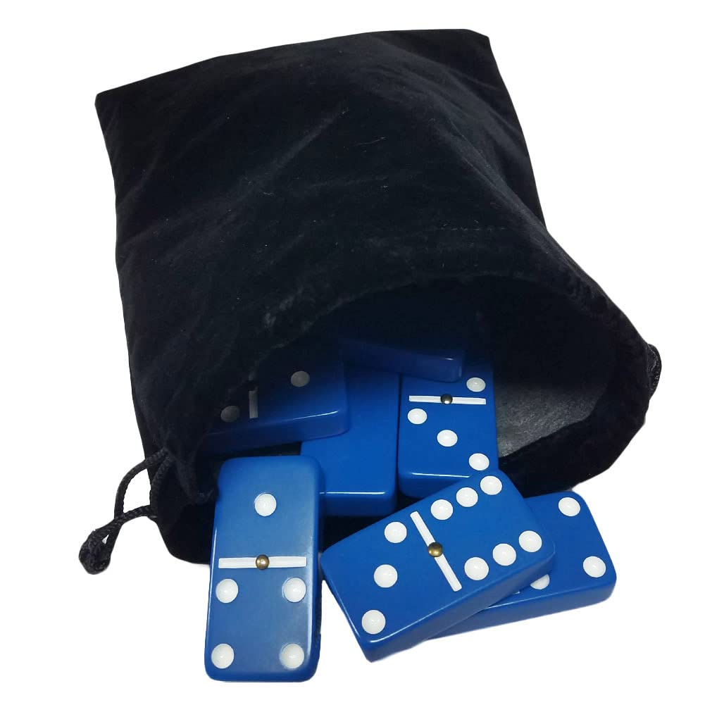 Blue Jumbo Tournament Domino Set with Spinners and Velvet Bag