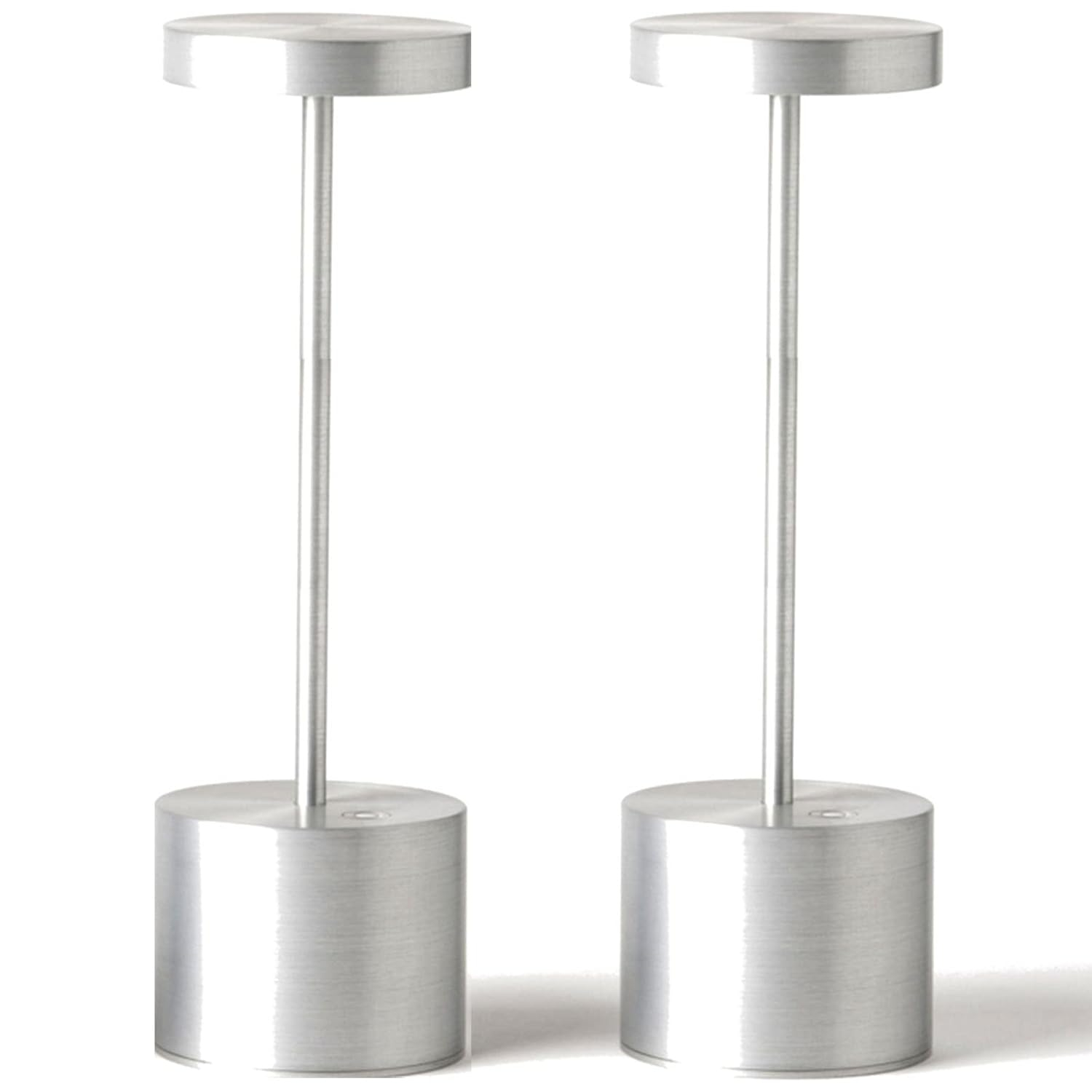 Silver Cordless Outdoor LED Table Lamp, 2-Pack, Metal Shade