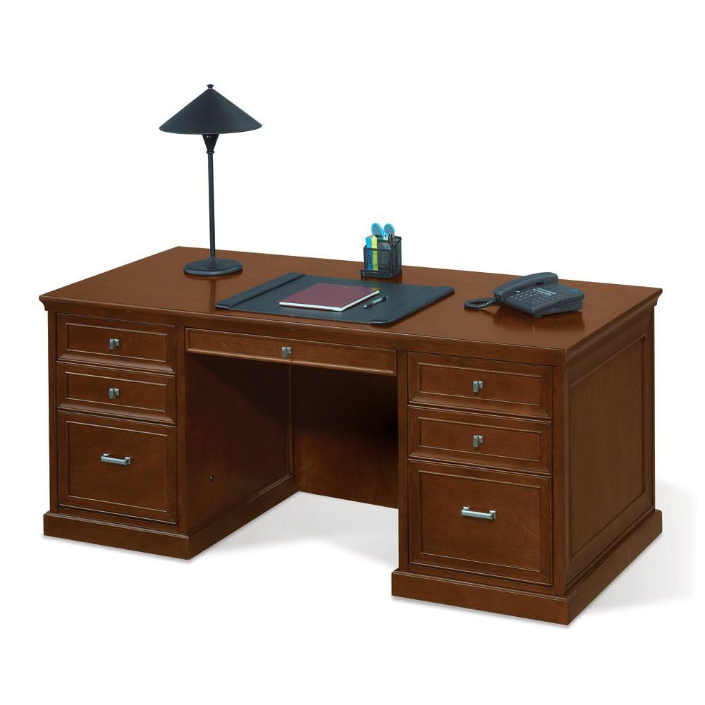 Statesman Compact Executive Desk 61"W x 23"D Chestnut Cherry Ergonomic Computer Office Desk with Storage Stylish Design for Home or Office Use