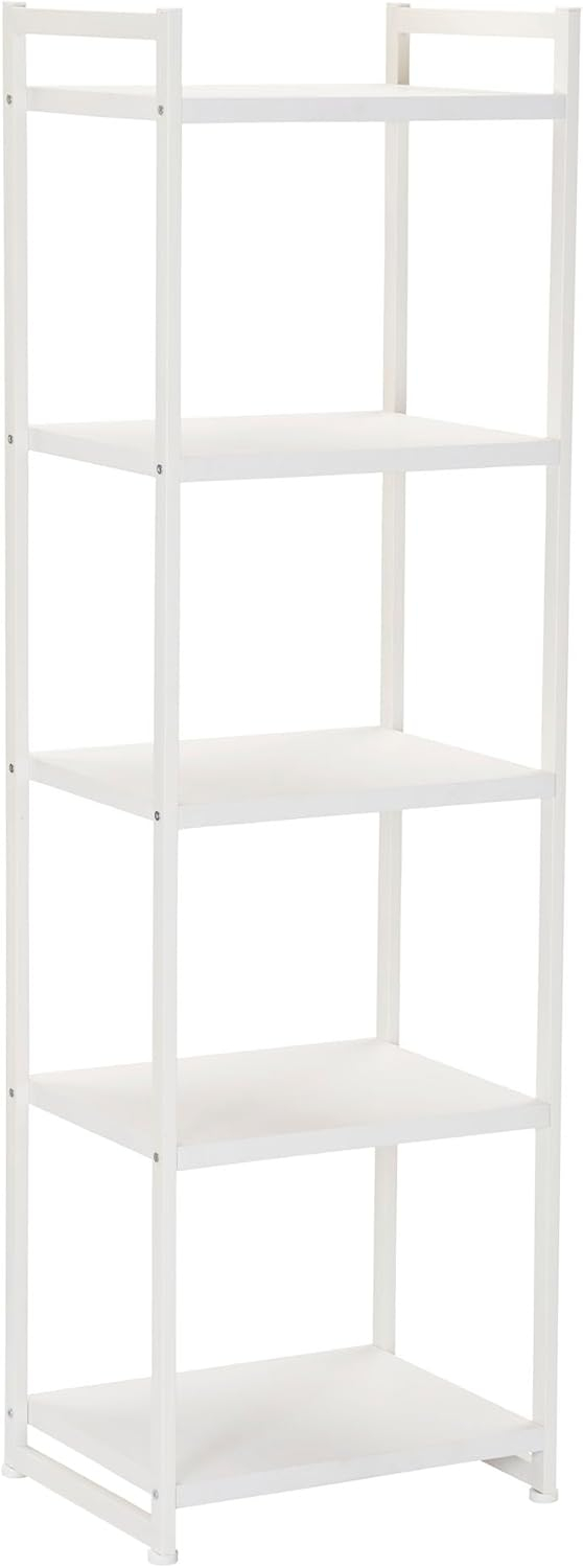 Household Essentials Jamestown Narrow 5 Shelf Open Storage Bookshelf Scandinavian White and White Metal