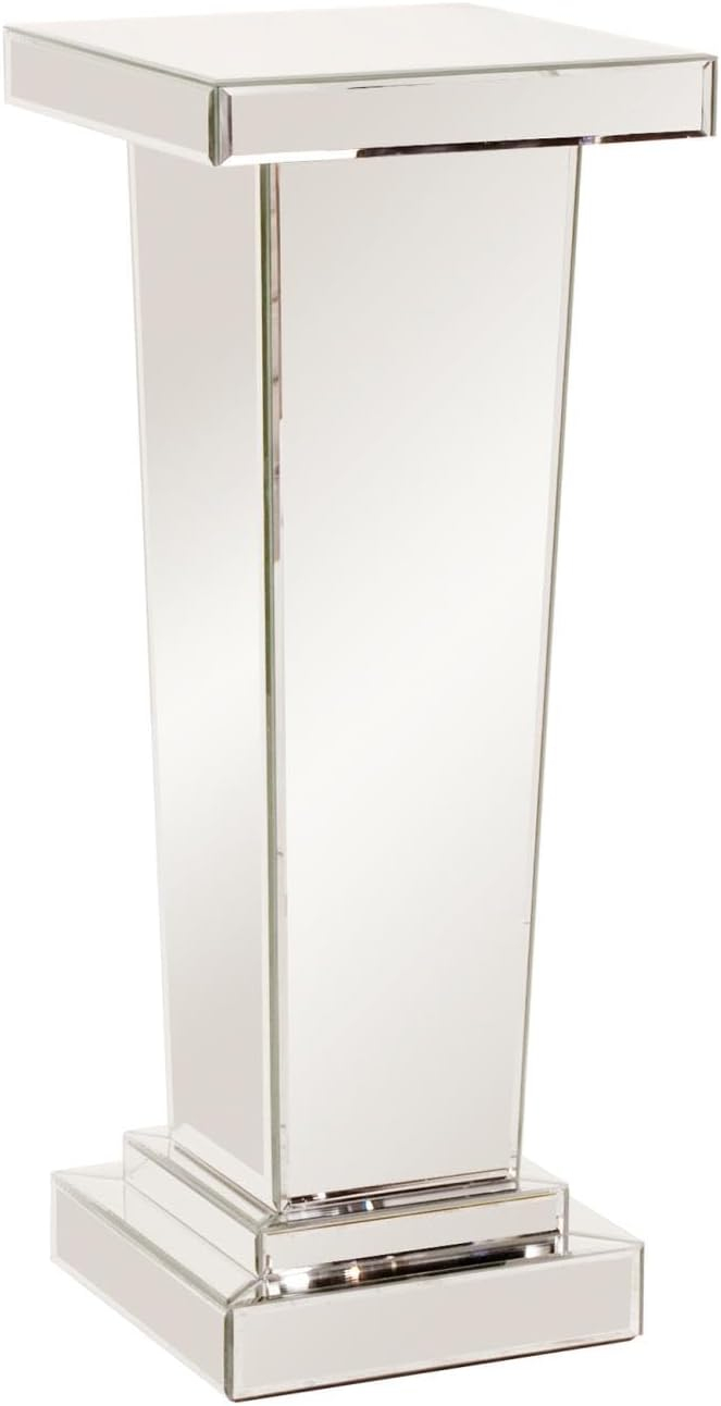 Howard Elliott Tapered Mirrored Pedestal Accent Table, Elegant Modern Bed Side Style, Mirrored Finish Design, for Bedroom, Entryway or for Any Room, 15 x 15 x 36 Inch,