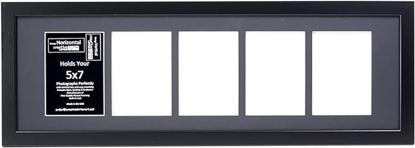Creative Letter Art - 5 Opening 5x7 Black Picture Frame with 10x32-inch Black Mat Collage including Full Strength Glass, Alphabet Photography