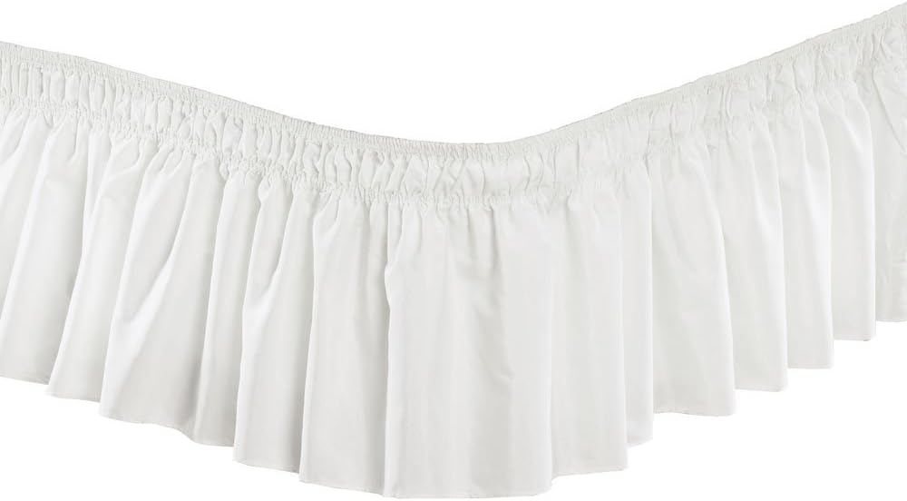 Pleated Three Sides Fabrics Wrap Around Style Egyptian Cotton Elastic 17 inch Drop Dust Bed Skirt for Twin/Full,Queen,King Size Beds(Queen, White)