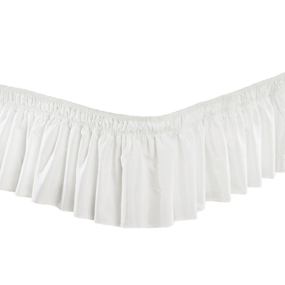 Pleated Three Sides Fabrics Wrap Around Style Egyptian Cotton Elastic 17 inch Drop Dust Bed Skirt for Twin/Full,Queen,King Size Beds(Queen, White)