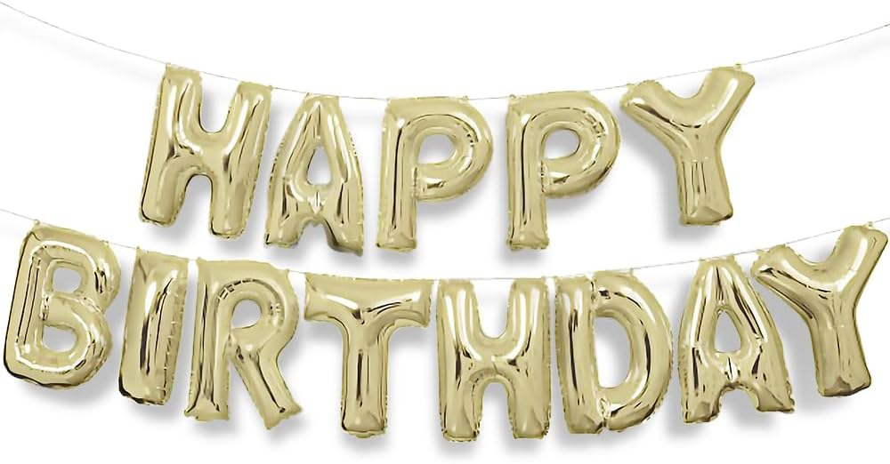 Foil "Happy Birthday" Letter Balloon Banner Kit, 14 in, Gold, 13pc