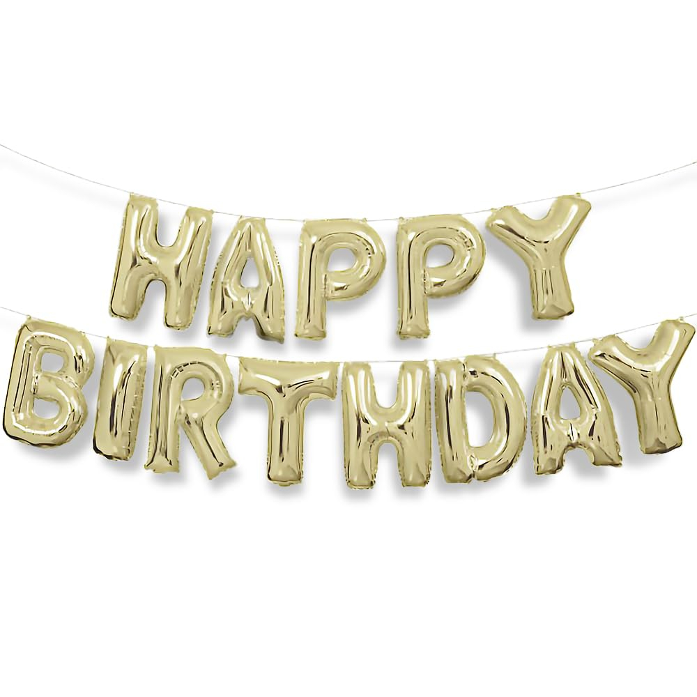 Foil "Happy Birthday" Letter Balloon Banner Kit, 14 in, Gold, 13pc