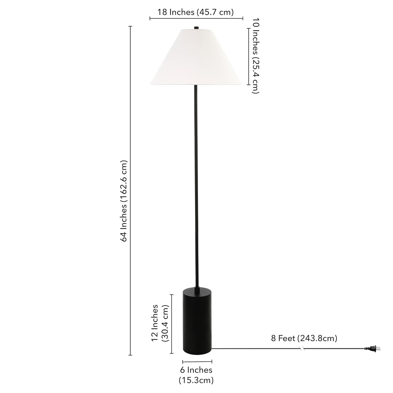 Evelyn&Zoe Somerset 64" Tall Floor Lamp with Empire Fabric Shade, Blackened Bronze/White
