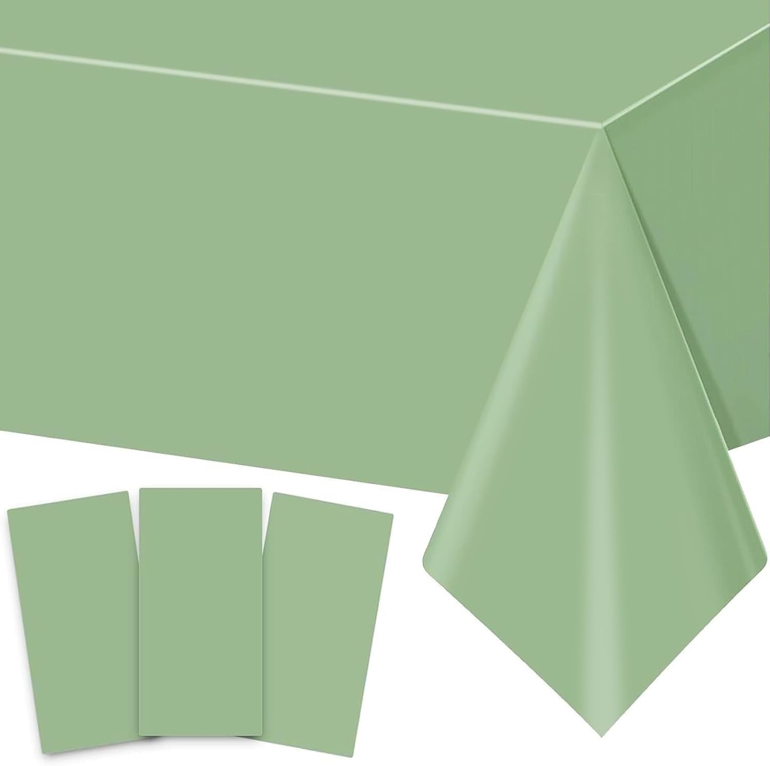 TRHOO-3Pack Sage Green Plastic Tablecloths for Rectangle Tables, Light Green Disposable Tablecloth, Waterproof Sage Green Table Cover for Birthday Bridal Wedding Baby Shower Party Decorations, 54 X 1