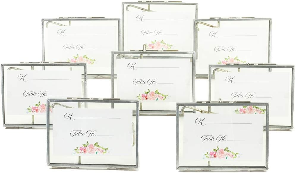 Koyal Wholesale Pressed Glass Floating Photo Frames with Stands for Horizontal (Antique Silver, 3 x 4), 8ct