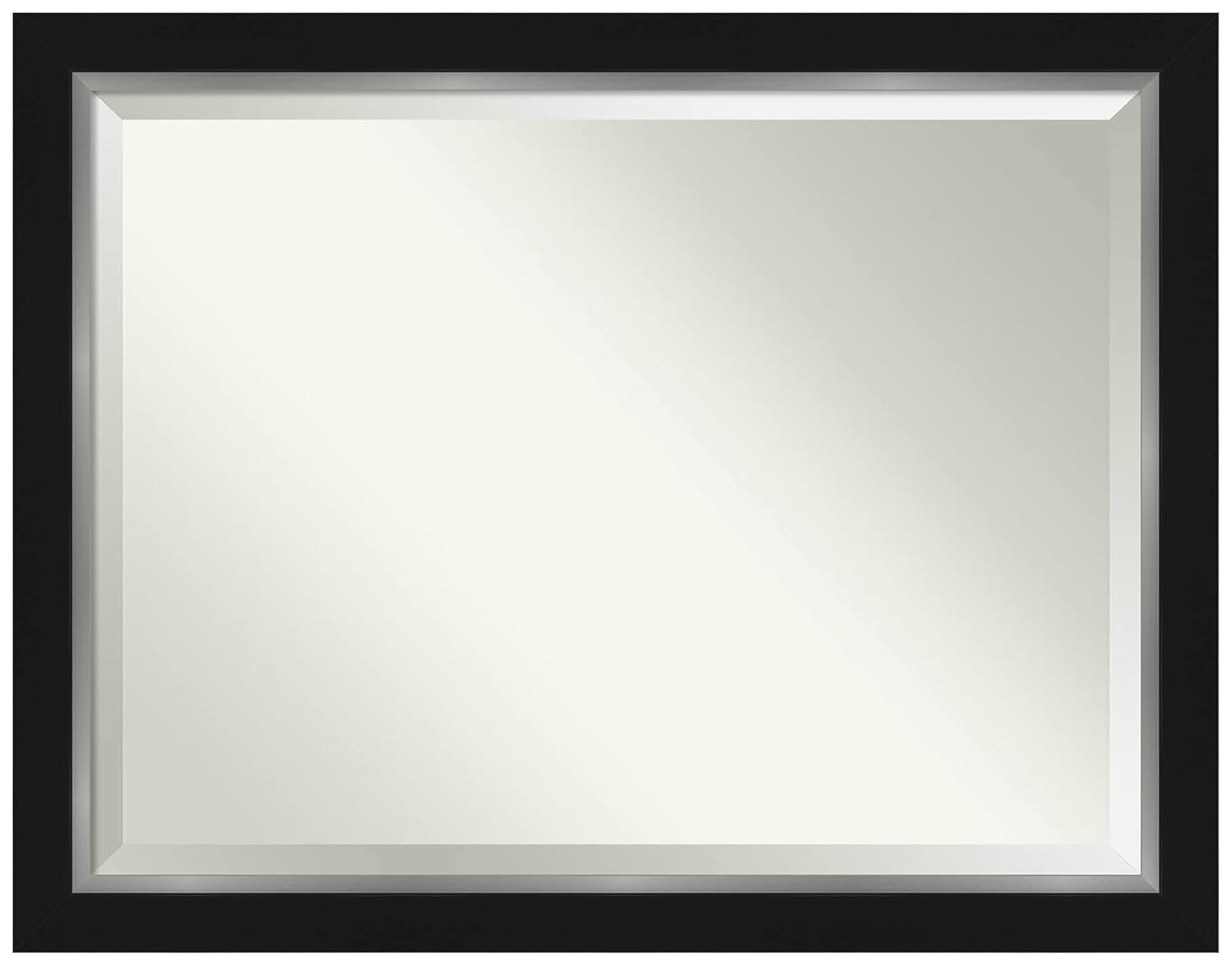Amanti Art Beveled Bathroom Wall Mirror - Eva Black Silver Frame Eva Black Silver Outer Size: 45 x 35 in