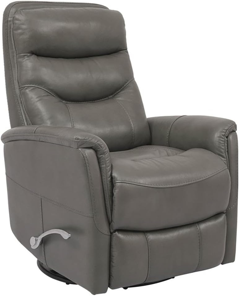 Gray Leather Swivel Recliner with Wood Frame