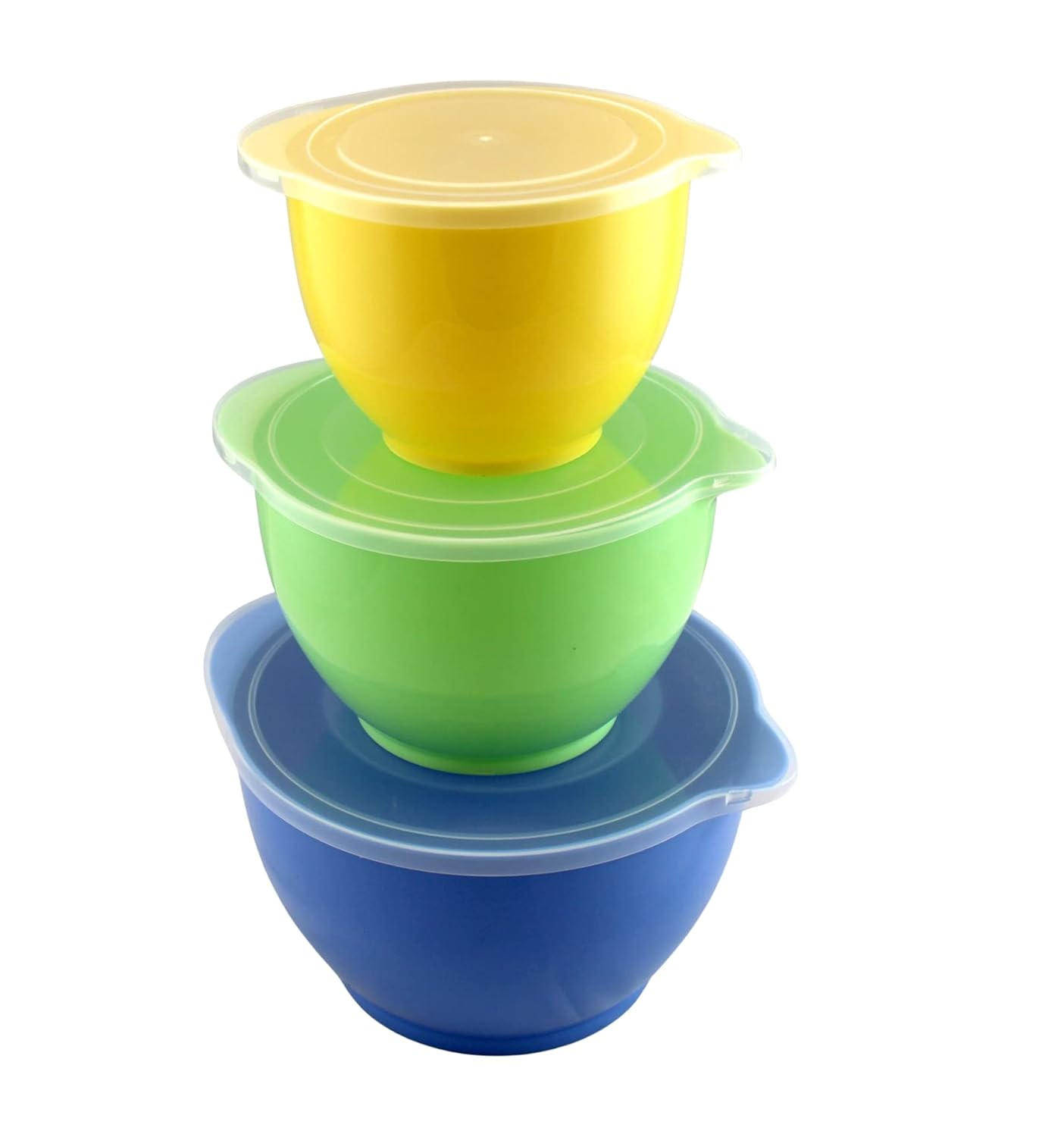Dependable Industries Inc. Essentials 3 Piece Storage and Batter Mixing Bowl Set with Lids BPA Free Plastic Ideal for Kitchen Storage and Baking