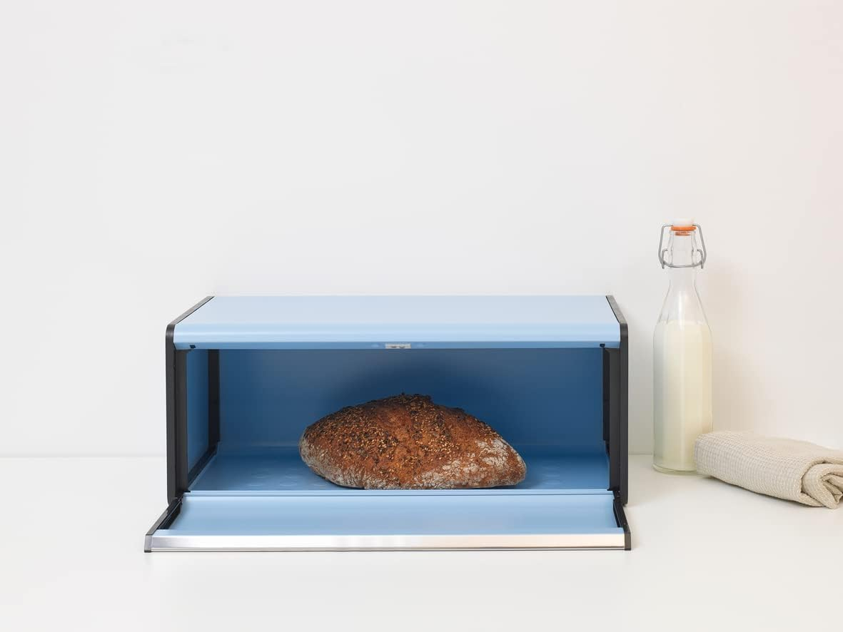 Dreamy Blue Large Rectangular Metal Bread Box with Flat Top