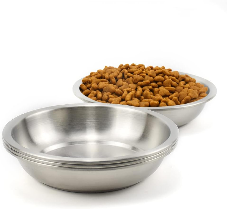 Stainless Steel Cat Bowls 4 Pack, Whisker Fatigue Relief Cat Food Dish, Metal Shallow Wide Large Replacement Plate for Dog and Pet, Ideal for Raised Elevated Pet Feeding Station Stand