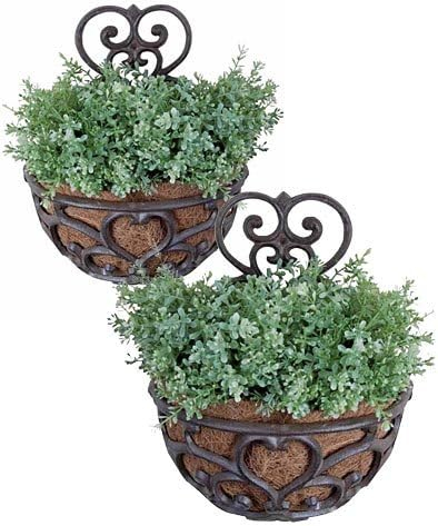 The Lakeside Collection Victorian Half-Round Wall Planter with Liner
