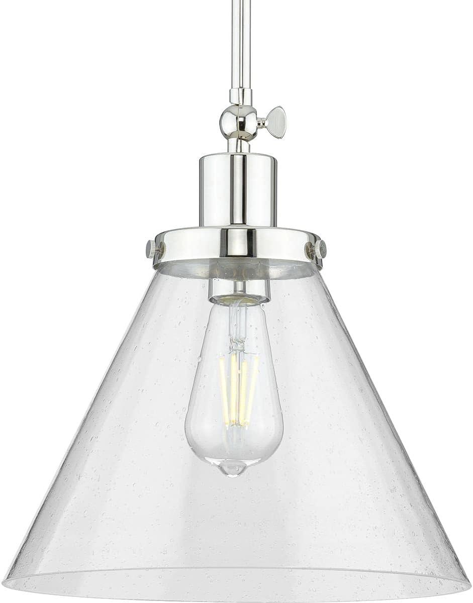Progress Lighting Hinton 1-Light Industrial Pendant Light, Matte Black, Seeded Glass Shade