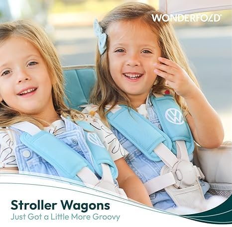 WONDERFOLD Volkswagen Stroller Wagon (4 Seater) - Collapsible Wagon Stroller with VW Bumper, Functioning Headlights, and All-Terrain XL Wheels
