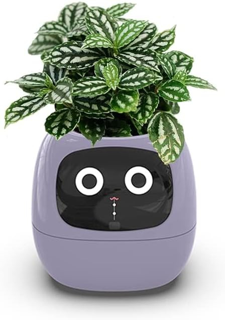 SENIURIS Ai Smart Planter, Intelligent Multiple Pets Like Expressions Flowerpots with Sensors, Smart AI Chips Make Rasising Plants Easy and Fun for Living Room. (Purple)