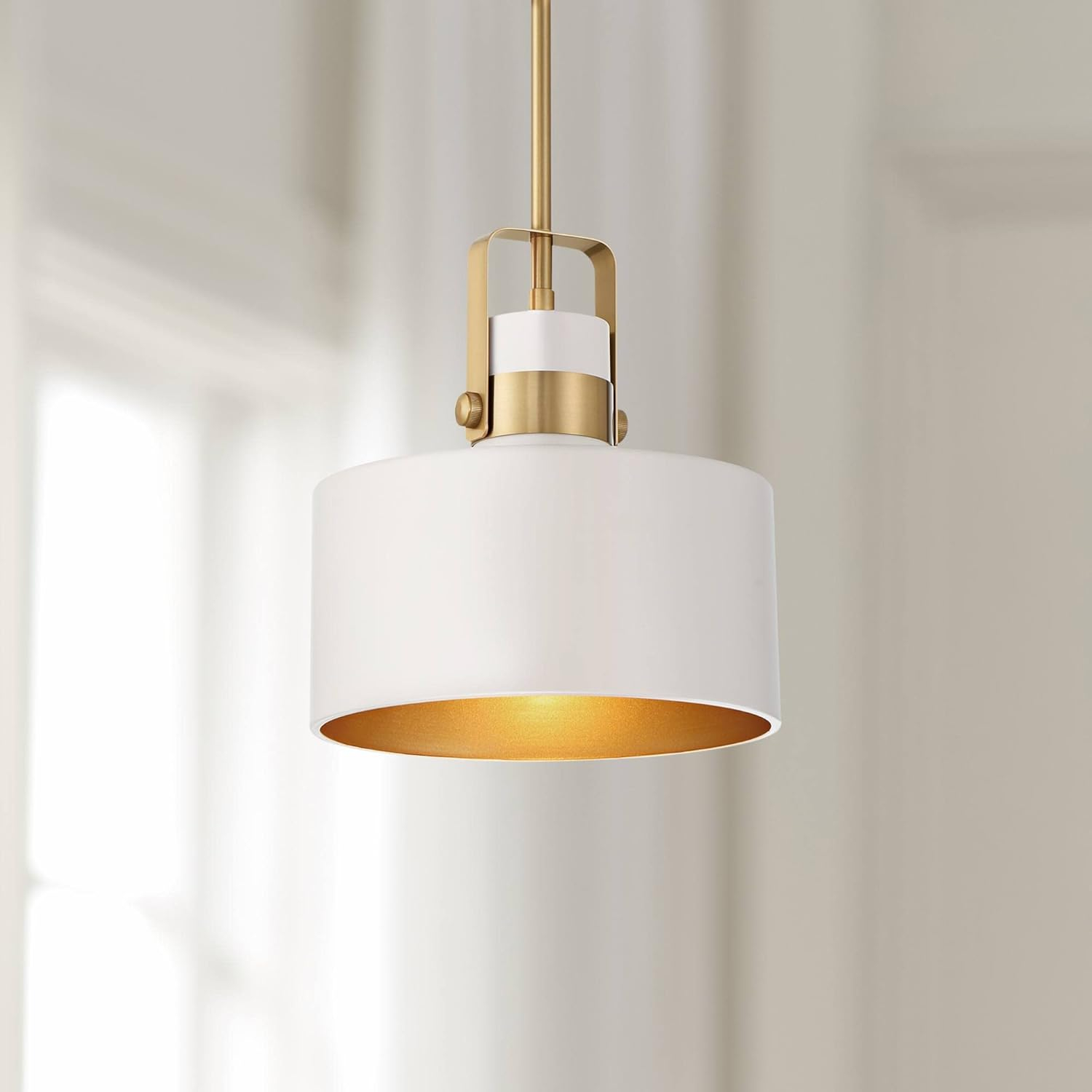 Soft Gold and Matte White Mini Drum Pendant Light