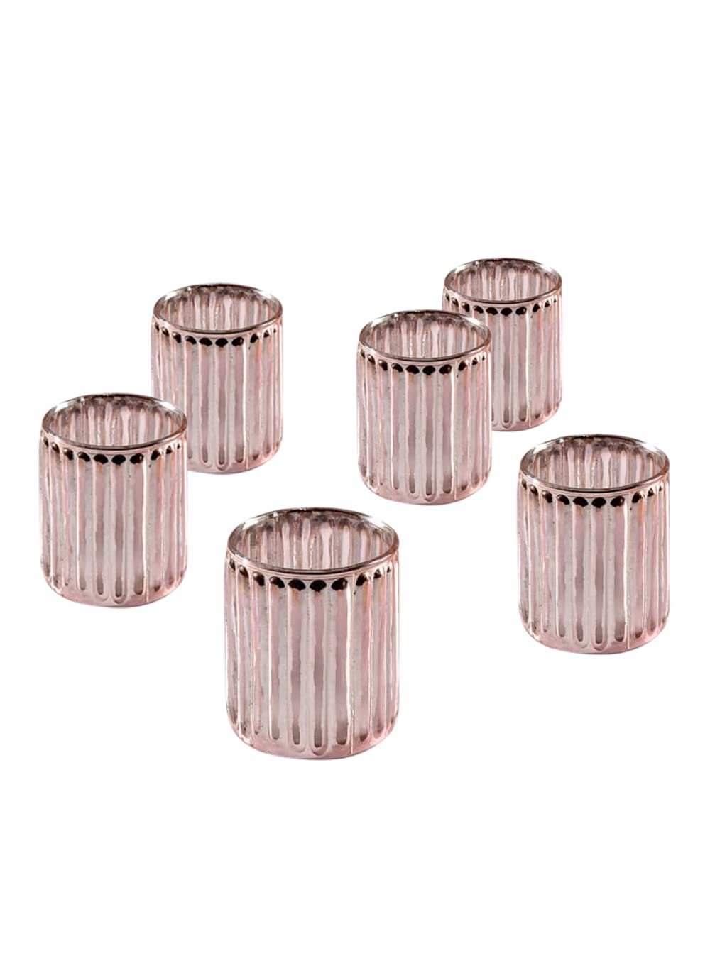 Serene Spaces Living Set Of 6 Pink Vintage Votive Holder, Tealight Holder, Stainglass Candle Holder, Ideal For Weddings, Parties, Indoor & Outdoor Events, Home Decor, Measures 2.5" Tall & 3" Diameter