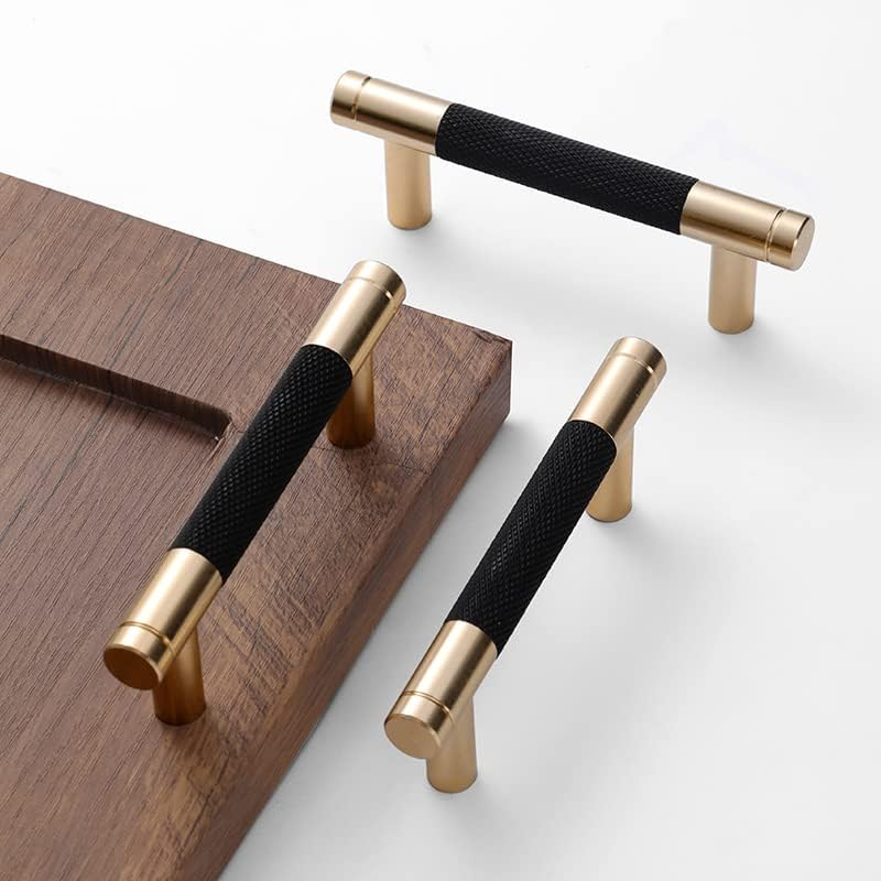 2 Pack 3 Inch 76 mm Bar Cabinet Pulls Gold and Black Knurled Handles for Brushed Gold Drawer Pulls Cupboard Aluminum Handles (3 Inch, Set of 2, Gold and Black)
