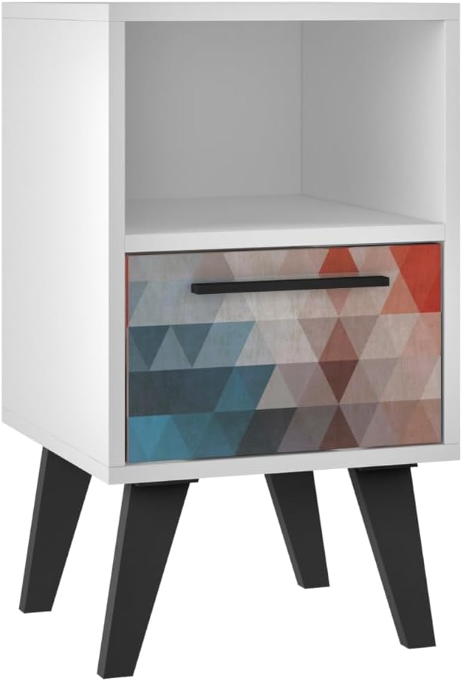 Mid-Century- Modern Amsterdam Nightstand 1.0 with 1 Shelf in Multi Color Red and Blue