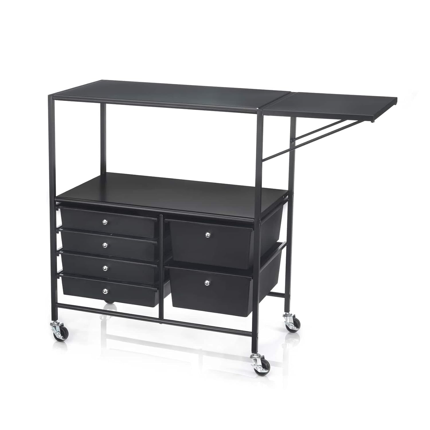 Essex Black Drawers & Rolling Cart with Tray and Extendable Table by Simply Tidy - Multi-Functional Storage Cart for Art & Craft Supplies - 1 Pack