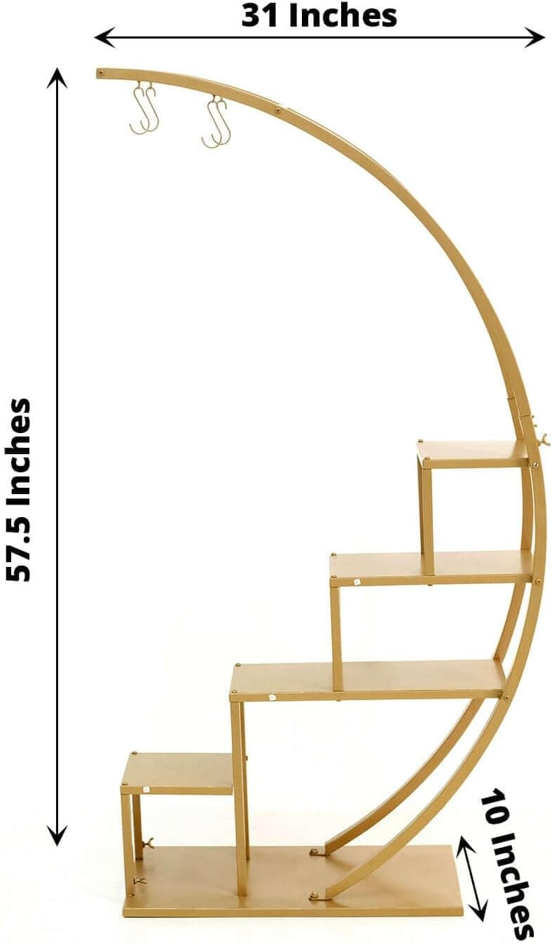 Efavormart 40.55" x 14.17" x 3.94" 4-Tier Gold Metal Half Moon Plant Stand