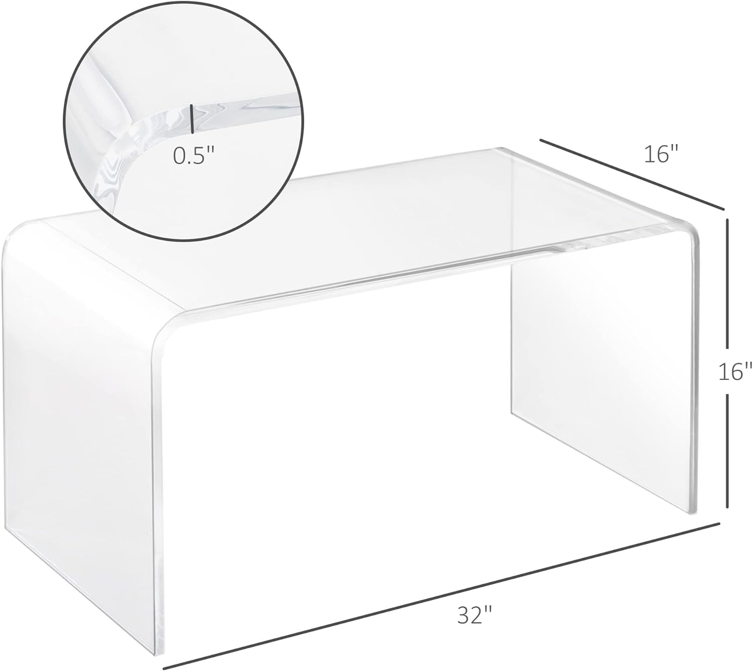 HOMCOM 32" Long Rectangle All Acrylic 15mm Thick Waterfall Coffee Table, Clear