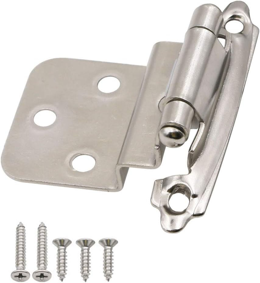 3/8 inch Offset Inset Cabinet Hinges, Self Closing Inset Satin Nickel Kitchen Door Cabinet Hinges, 8 Pack