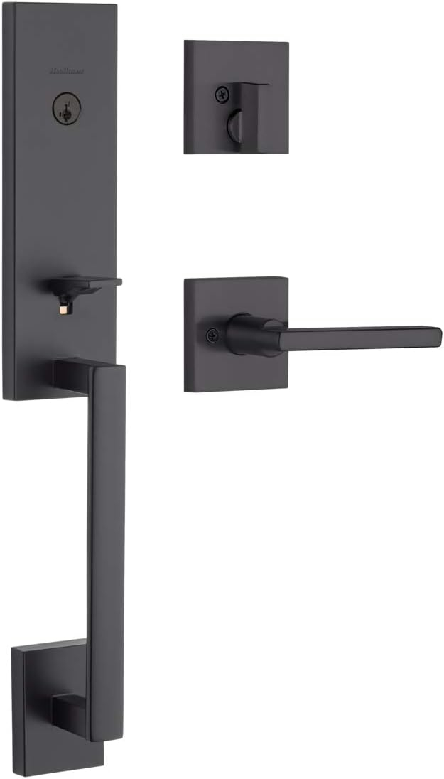 Vancouver Matte Black Keyed Entry Door Handleset with Halifax Passage Handle Featuring SmartKey Security