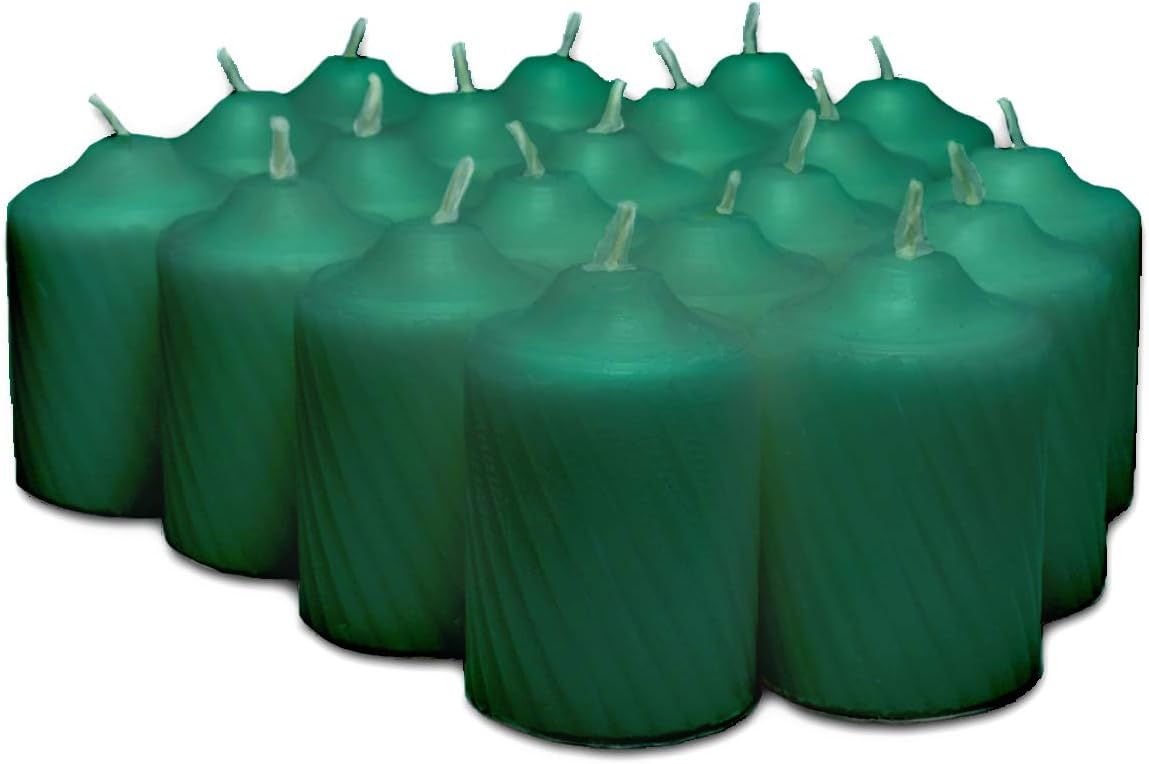 Green Pine Scented Votive Candles - 15 Hour Long Burn Time - Textured Finish - Box of 20