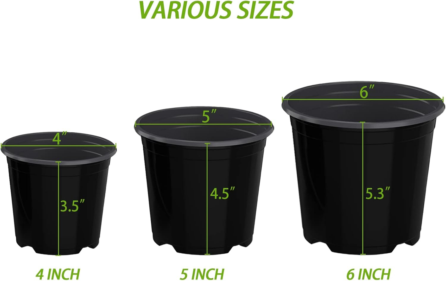 4 5 6 Inch Nursery Pots Variety Pack, 24 Packs Round Flower Pots Decorative Plastic Pots for Plants with Drainage Hole Seed Starting Pots for Seeding, Succulent(4+5+6 Inch, Black)