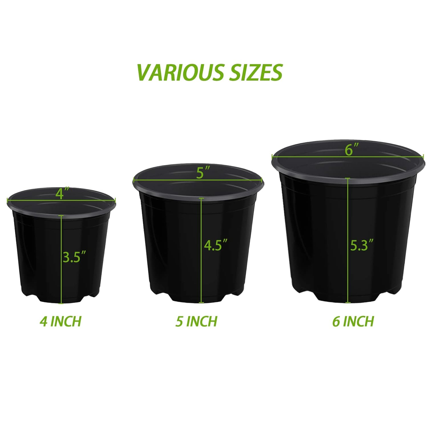 4 5 6 Inch Nursery Pots Variety Pack, 24 Packs Round Flower Pots Decorative Plastic Pots for Plants with Drainage Hole Seed Starting Pots for Seeding, Succulent(4+5+6 Inch, Black)