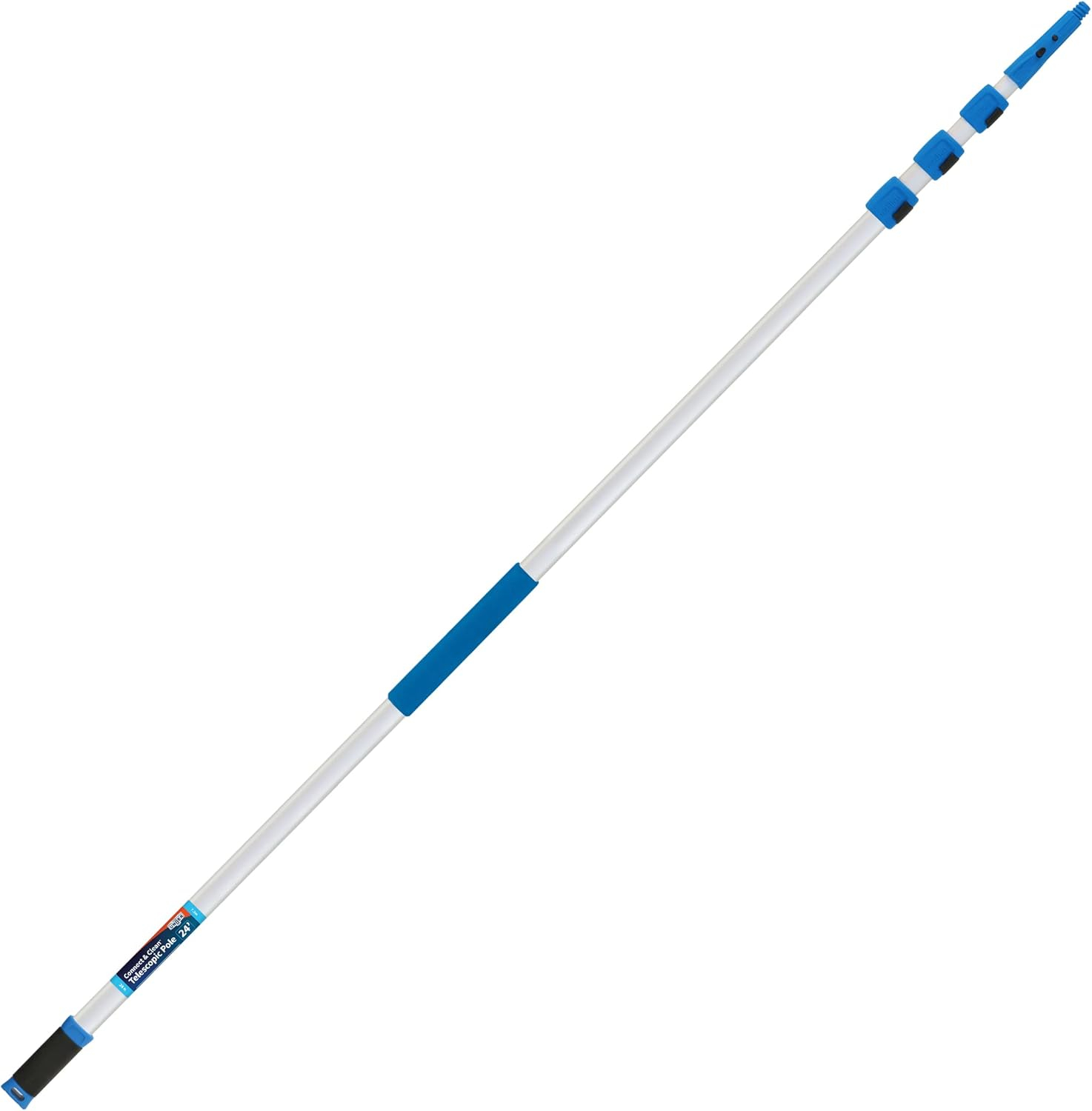 24 ft Silver Aluminum Telescoping Cleaning Pole with Quick-Flip Clamps