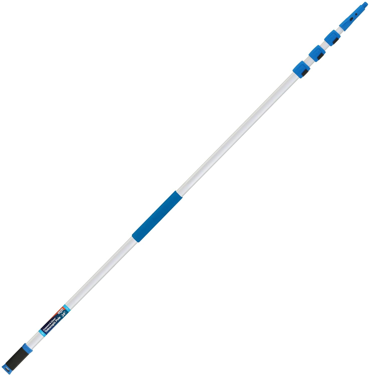 24 ft Silver Aluminum Telescoping Cleaning Pole with Quick-Flip Clamps